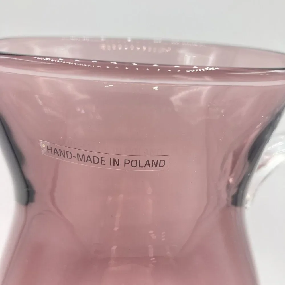 Poland Amethyst Purple Blown Glass Pitcher 6 Margarita Glasses Handmade Barware
